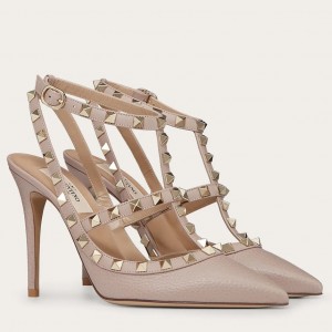 Valentino Rockstud Ankle Strap 100mm Pumps In Poudre Leather