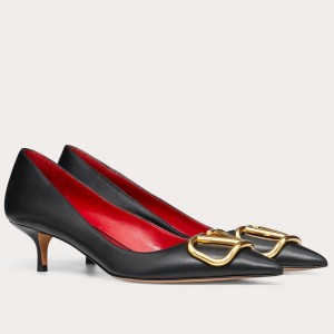 Valentino Vlogo Pump 45mm In Black Lambskin