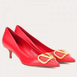 Valentino Vlogo Pump 45mm In Red Lambskin