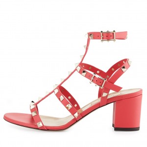 Valentino Red Rockstud Block Heel Cage Sandal