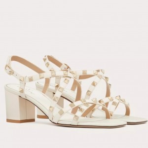 Valentino Rockstud Sandals 60MM with Straps in White Leather