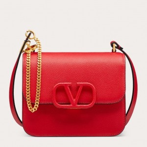 Valentino Small Vsling Shoulder Bag In Red Grainy Leather