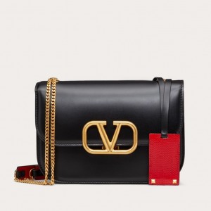 Valentino Small Vlock Shoulder Bag In Black Calfskin