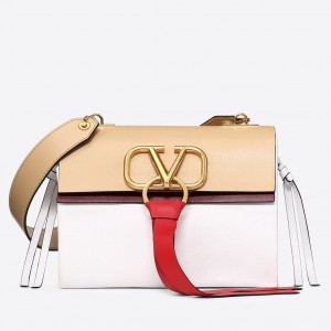 Valentino Garavani Beige/White Small VRing Shoulder Bag