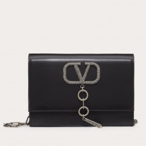 Valentino Vcase Black Chain Bag With Swarovski Crystals