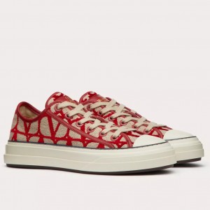 Valentino Totaloop Sneakers in Red Toile Iconographe Fabric