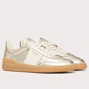 Valentino Women's Upvillage Sneaker in Gold Laminated Leather 