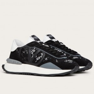 Valentino Women's Lacerunner Sneakers in Black Lace and Mesh