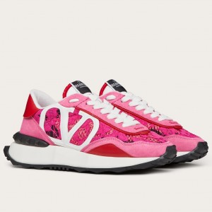 Valentino Women's Lacerunner Sneakers in Pink Lace and Mesh