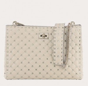 Valentino White Rockstud Spike Tote Bag 