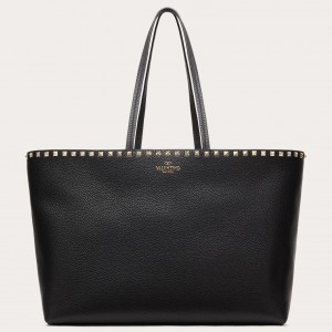 Valentino Rockstud Large Shopping Bag In Black Leather