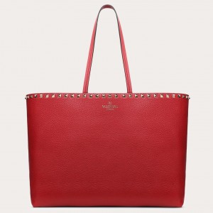 Valentino Rockstud Large Shopping Bag In Red Leather