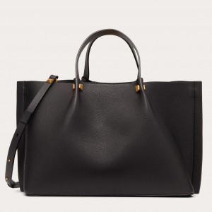 Valentino Vlogo Escape Medium Shopper In Black Grainy Calfskin