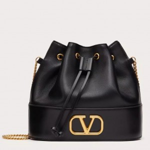 Valentino VLogo Signature Mini Bucket Bag in Black Leather