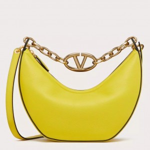 Valentino VLogo Moon Small Hobo Bag with Chain in Yellow Leather