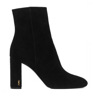 Saint Laurent LouLou 95 Zipped Ankle Boot In Black Suede