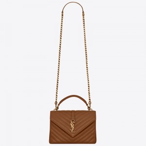 Saint Laurent College Medium Bag In Brown Matelasse Leather