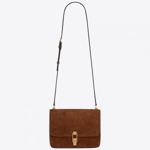 Saint Laurent Carre Satchel Bag In Brown Suede Leather