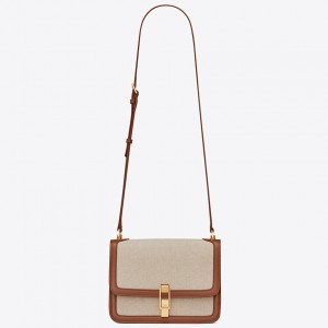 Saint Laurent Carre Satchel Bag In Beige Canvas