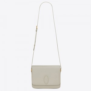 Saint Laurent LE 61 Medium Saddle Bag In White Leather