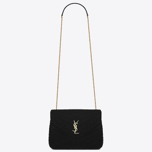 Saint Laurent Black Velvet Small Loulou Chain Bag