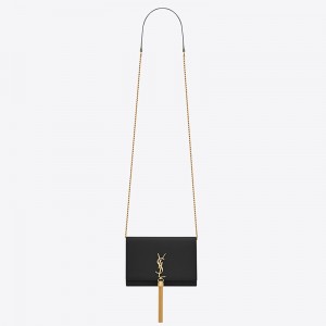 Saint Laurent WOC Kate Tassel Chain Wallet In Black Calfskin