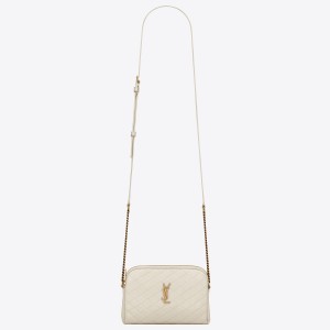 Saint Laurent Gaby Zipped Pouch in White Quilted Lambskin