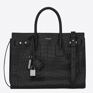 Saint Laurent Small Sac de Jour Souple Bag In Black Crocodile Leather