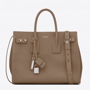 Saint Laurent Small Sac de Jour Souple Bag In Taupe Grained Leather