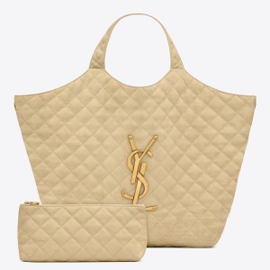 Saint Laurent Icare Maxi Shopping Bag In Beige Quilted Lambskin