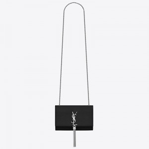 Saint Laurent Small Kate Tassel Bag In Black Grained Leather