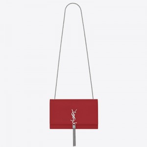 Saint Laurent Medium Kate Bag With Tassel In Red Grained Leather