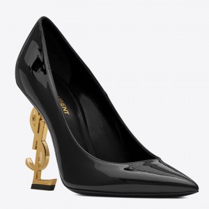 Saint Laurent Black Opyum Pumps With Gold-toned Heel 