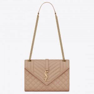 Saint Laurent Medium Envelope Bag In Beige Grained Leather