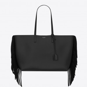 Saint Laurent Black Fringed Shopping Tote Bag