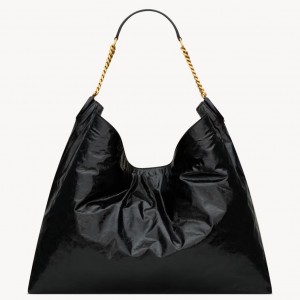 Saint Laurent Hortense Hobo Bag in Black Shiny Leather