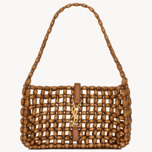 Saint Laurent Le 5 À 7 Hobo Bag in Brown Wood Beads