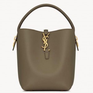 Saint Laurent Le 37 Small Bucket Bag in Dark Green Leather
