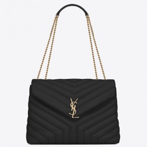 Saint Laurent Loulou Medium Bag In Black Matelasse Leather