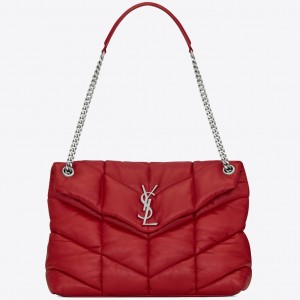 Saint Laurent Loulou Puffer Medium Bag In Red Lambskin