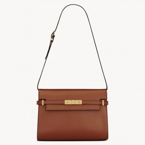 Saint Laurent Manhattan Small Shoulder Bag in Brown Calfskin