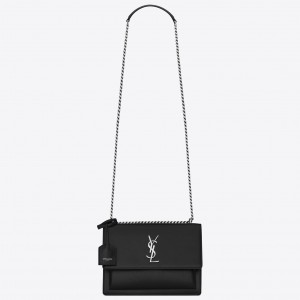 Saint Laurent Sunset Medium Bag In Black Grained Leather 