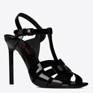 Saint Laurent Tribute High Heel Sandals In Black Patent Leather