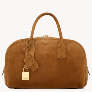 Saint Laurent Sac de Jour Boston Small Bag in Brown Suede Calfskin