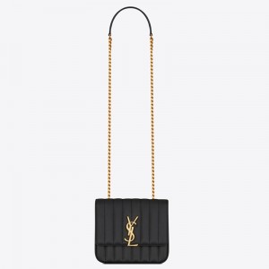 Saint Laurent Medium Vicky Bag In Black Grained Leather