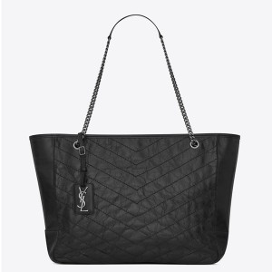 Saint Laurent Niki Shopping Bag In Black Crinkled Calfskin