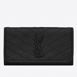 Saint Laurent Niki Large Wallet In Black Crinkled Vintage Leather