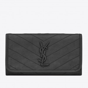 Saint Laurent Niki Large Wallet In Storm Crinkled Vintage Leather