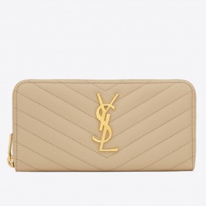 Saint Laurent Monogram Zip Around Wallet In Powder Grained Leather