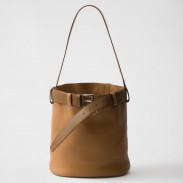 Prada Buckle Bucket Bag with Belt in Caramel Calfskin 